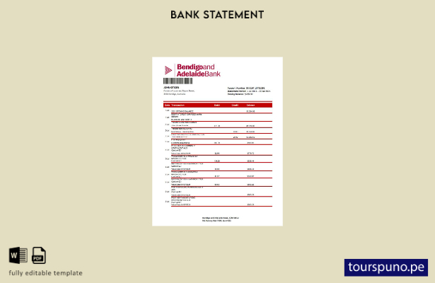listo para imprimir plantilla de Excel de extracto bancario de Australia Bendigo